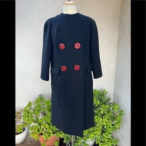 Vintage elegant double breasted jet black coat wool knit S/M Bullocks Wilshire